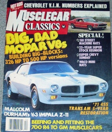 MUSCLECAR CLASSICS 1988 DEC - Z-11,GT500KR,426 LT-WT